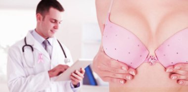 Meme Kanseri Bilinçlendirme için dokunaklı sutyen kadında