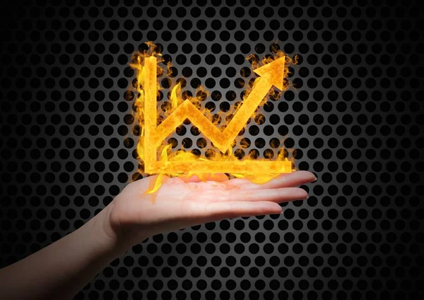 Hand mit Graphen-Feuer-Symbol — Stockfoto