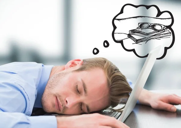 Empresário dormindo no laptop sonhando — Fotografia de Stock