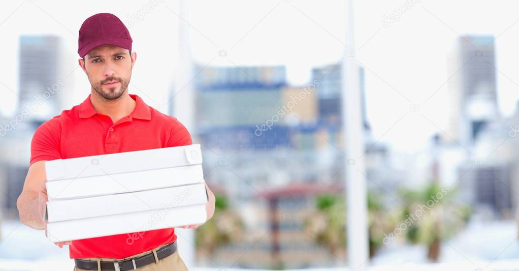 Delivery man with pizzas 