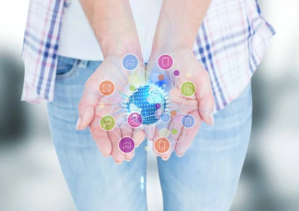 Hands with application icons — Stock Photo, Image