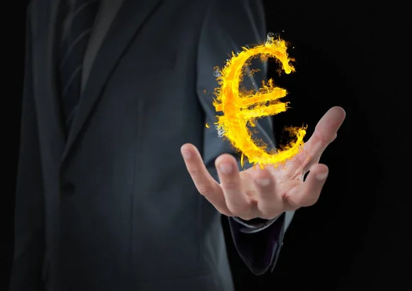 Hand mit Euro-Feuersymbol — Stockfoto