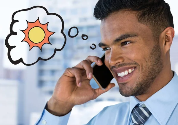 Homem de negócios no telefone pensando em sol — Fotografia de Stock