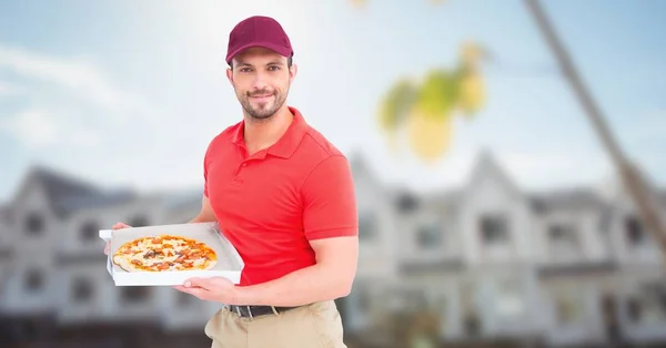 Liefermann mit Pizza — Stockfoto