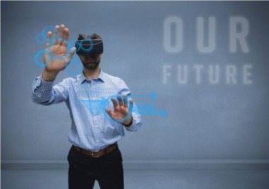 vr gelecekteki ile tişörtlü adam