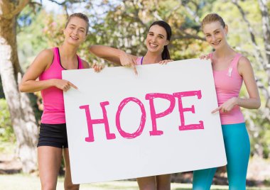 Metin ve pembe Meme Kanseri Bilinçlendirme kadın kart tutan umut