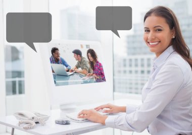Woman on computer with contract meeting  clipart