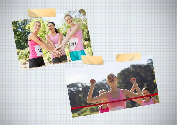 여자의 마라톤 실행의 유 방 암 인식 사진 콜라주 — 스톡 사진