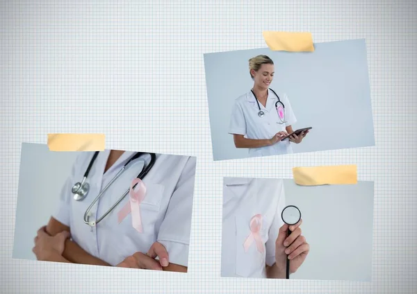 Collage de concientización sobre el cáncer de mama con el médico — Foto de Stock