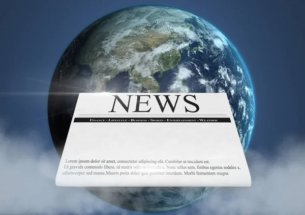 Periódico frente al planeta Tierra — Foto de Stock