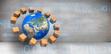 karton kutular ortasında küre