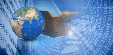 Dünya gezegeni tarafından kahverengi karton kutular