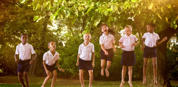 Glada studenter i skoluniformer — Stockfoto