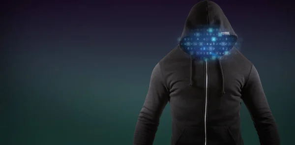 Male hacker wearing black hoodie — Stock Photo, Image