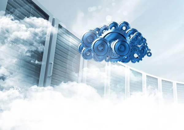 Cloud de rouage 3D avec serveurs — Photo