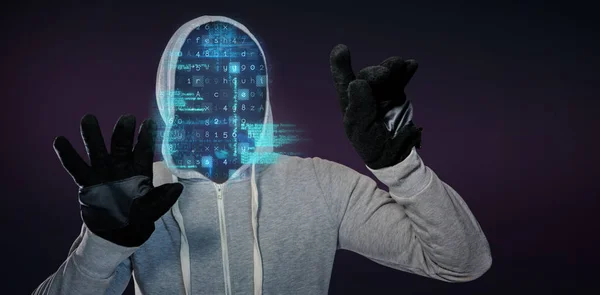 Robber with hood and gloves — Stock Photo, Image