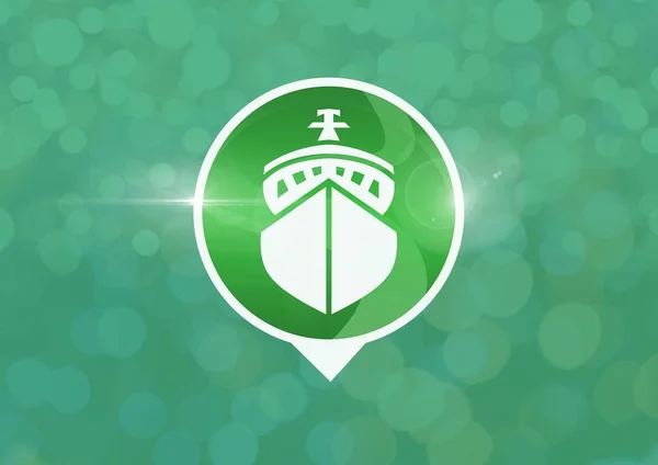 Skeppet ikonen med gröna gnistrande ljus bakgrund — Stockfoto