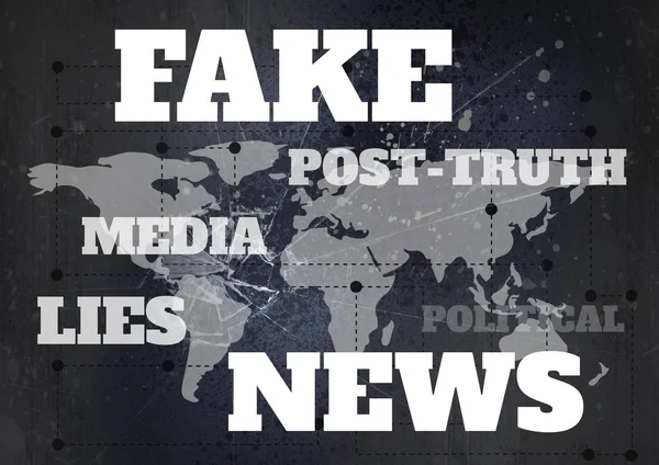 Dünya Haritası üzerinde sahte haber ve ilişkili metin