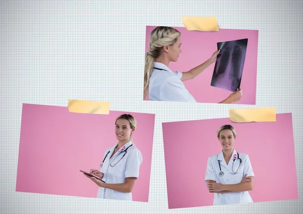 Collage de concientización sobre el cáncer de mama con el médico — Foto de Stock