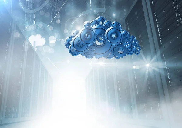 3D γρανάζι γρανάζια σύννεφο με διακομιστές — Φωτογραφία Αρχείου