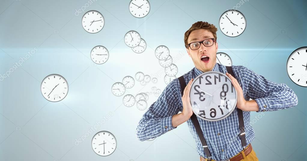 man holding a clock 