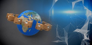 Karton kutular ortasında Dünya Haritası