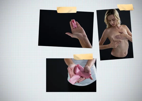 Collage de concientización sobre el cáncer de mama con la mujer — Foto de Stock
