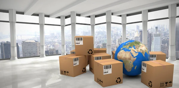 Världen med lådor mot rum — Stockfoto