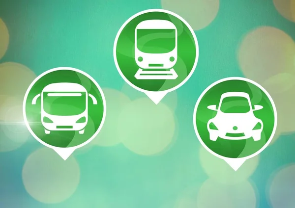 Ícones de transporte com bokeh espumante verde — Fotografia de Stock