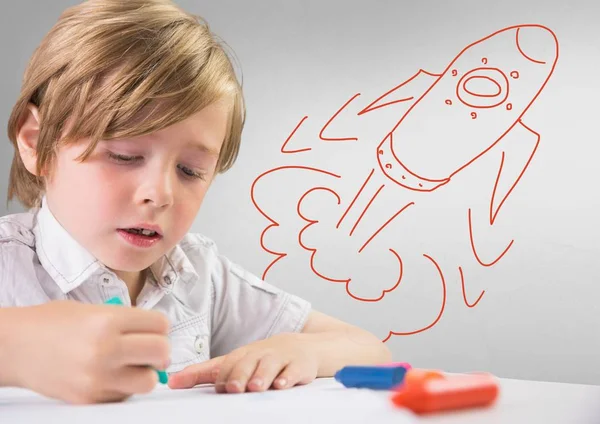 Gyermek kézzel rajzolt rakéta — Stock Fotó
