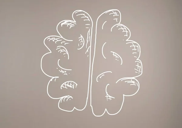 Ručně kreslené mozek s hnědým pozadím — Stock fotografie