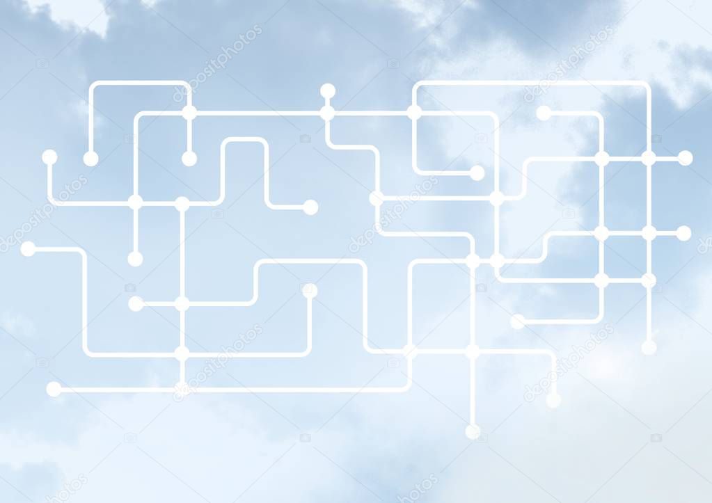 Sky clouds with graphics of connectors lines
