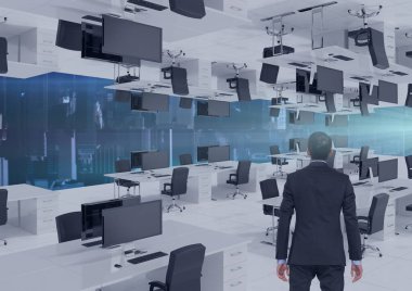 işadamı ters ofiste ayakta 