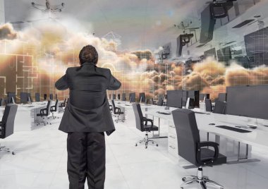 işadamı ters ofiste ayakta