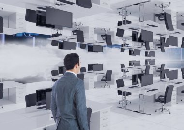 işadamı ters ofiste ayakta 