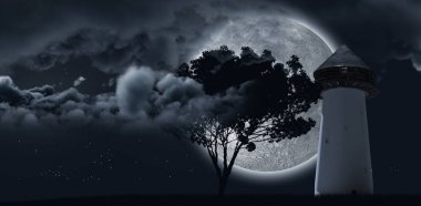 Ağacın arkasında parlayan ay