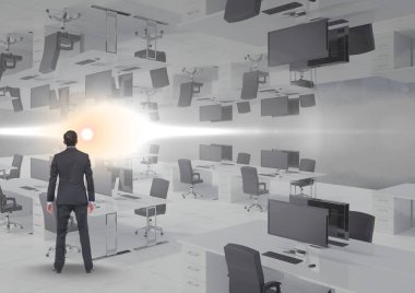 parlama ile ters ofiste ayakta işadamı