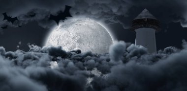 bulutlar ve yapısı arasında parlayan ay