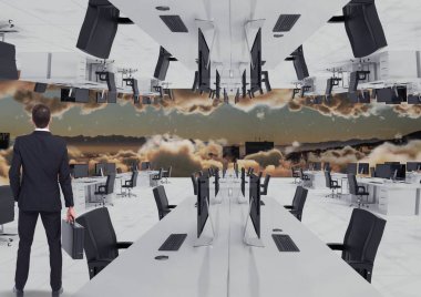 işadamı ters ofiste ayakta