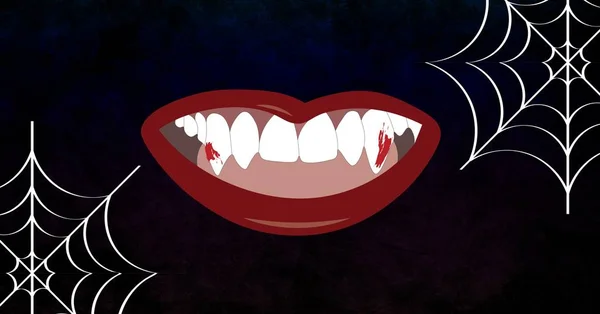 Lipstick with fangs and halloween cobwebs — Stock Photo, Image
