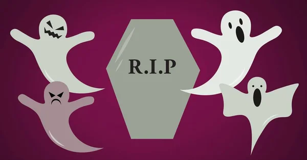 R.I.P coffin with ghost illustrations — Stock Photo, Image