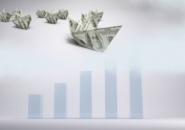 Kağıt Doları para tekne ile çubuk grafikler