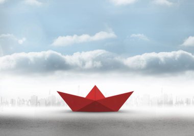 Kağıt tekne şehir bulutların