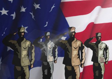 veterans day soldiers in front of flag clipart