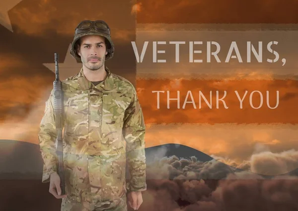 Gaziler günü asker bayrağı önünde