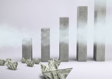 Kağıt Doları para tekne ile çubuk grafikler