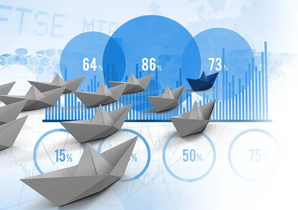 Barcos de papel com gráficos de barras estatísticas — Fotografia de Stock