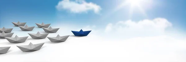 Groep van papieren boten in de hemel — Stockfoto