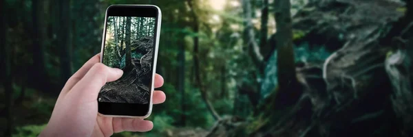 Mano recortada utilizando el teléfono móvil — Foto de Stock