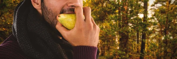 Hombre comiendo pera —  Fotos de Stock